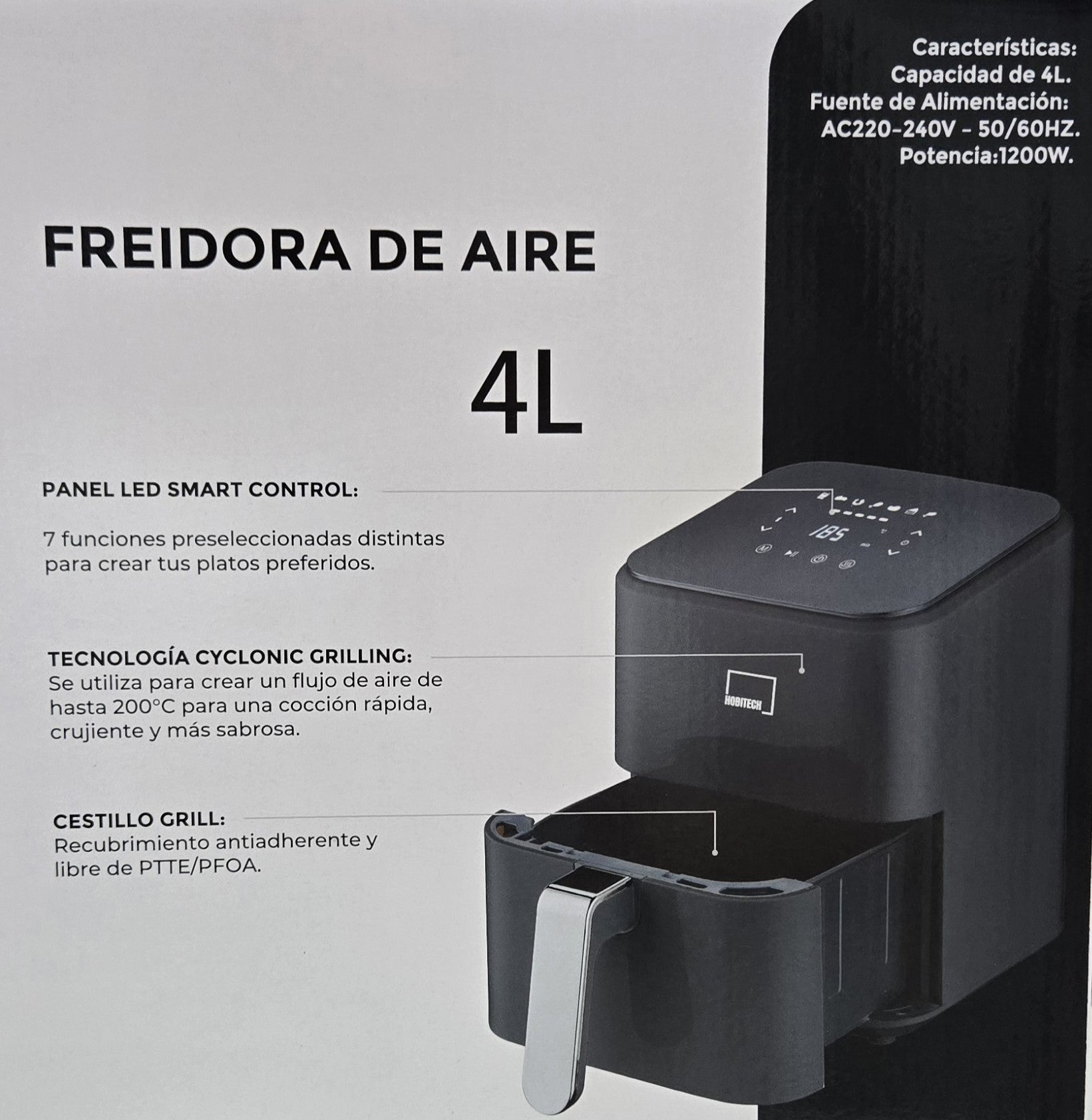 Freidora de Aire Sin Aceite 4 Litros Hobitech