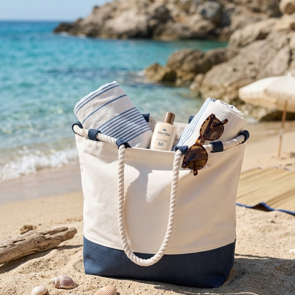 Bolsa de Playa: Estilo Náutico en Algodón Reforzado y Base de Yute