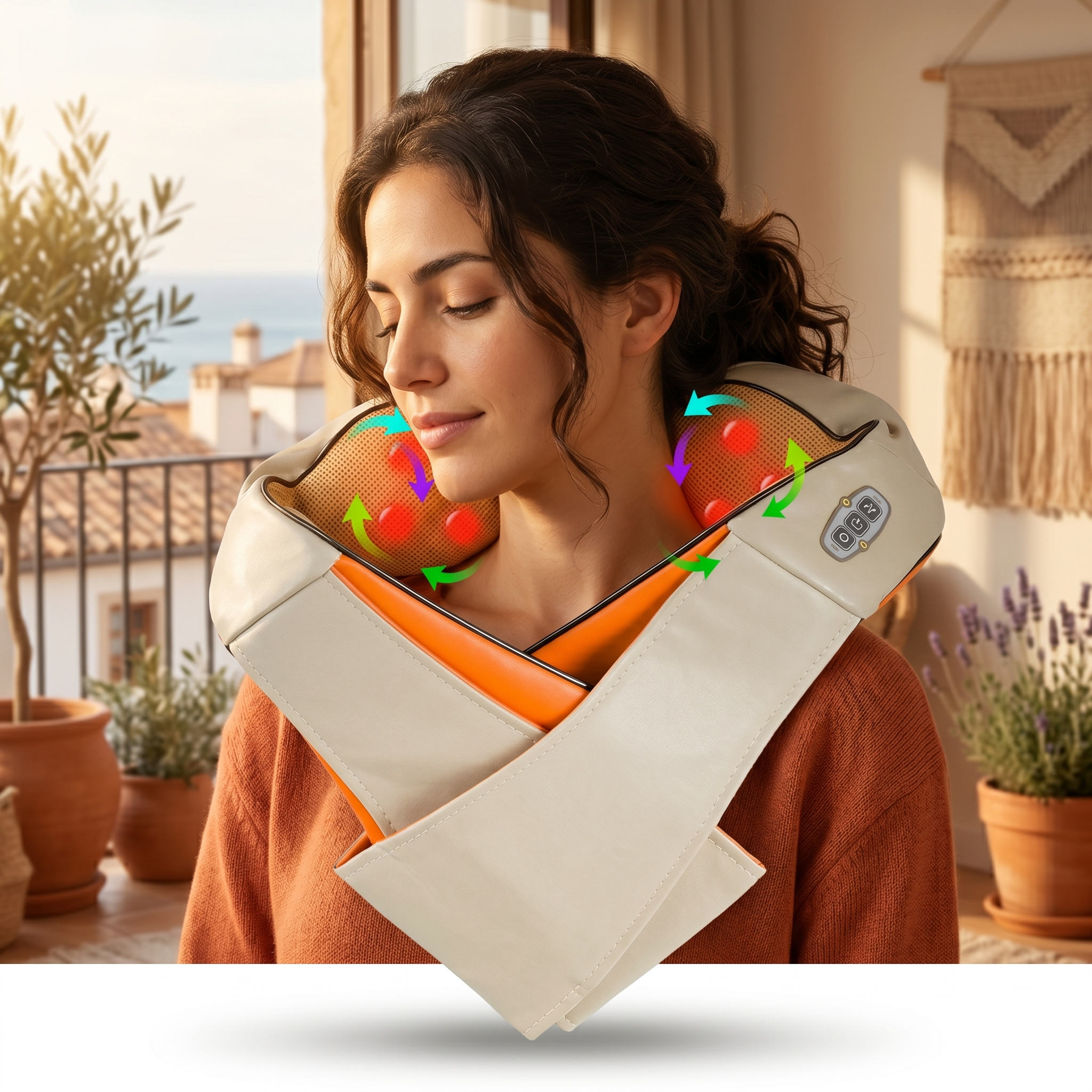 Masajeador Cervical Ergonómico con Calor Infrarrojo | Rotación Bidireccional
