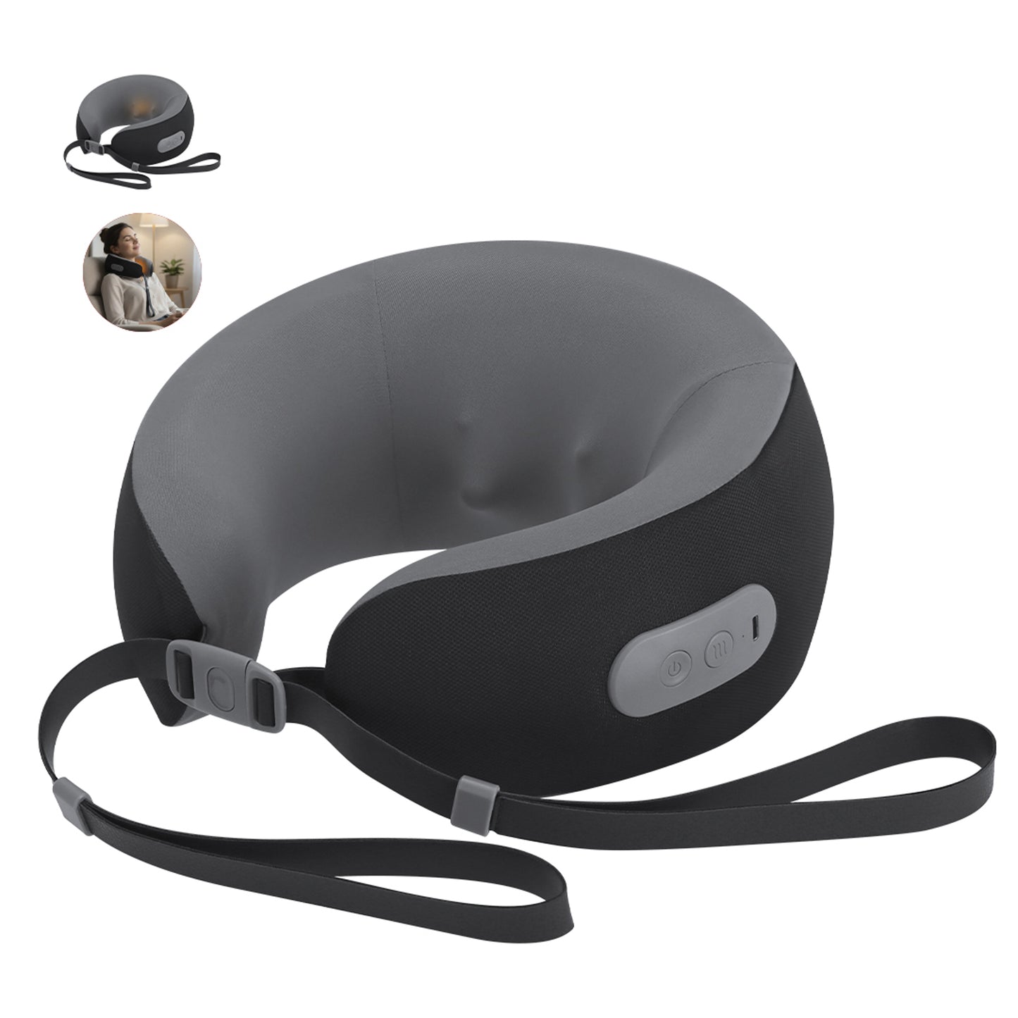 Almohada de Viaje Ergonómica Somnus: Cojín Recargable con Función de Vibración y Calor