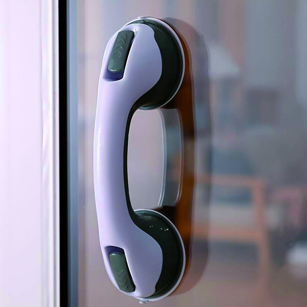 Asidero de baño con ventosas instalado en puerta de cristal
