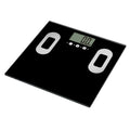 Báscula de baño digital negra con medición de peso y grasa corporal