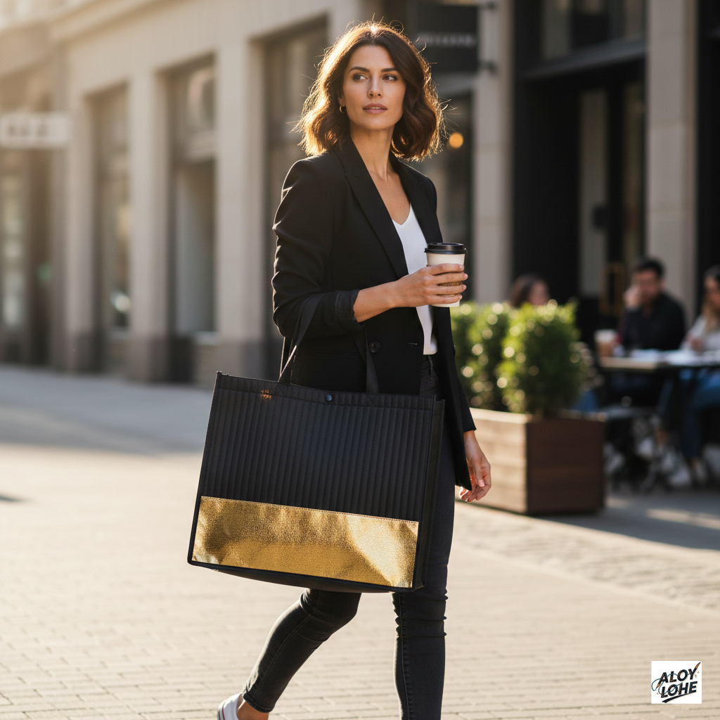 Bolsa Premium  – Negro y Oro | Textura Almohadillada y Cierre de Seguridad