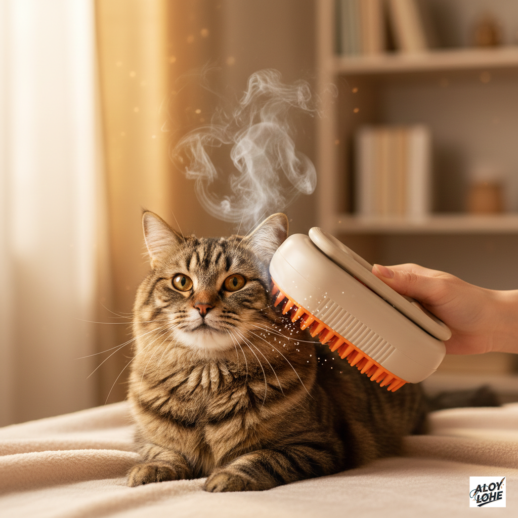 Cepillo de Vapor para Mascotas 3 en 1: Hidratación, Masaje y Eliminación de Pelo