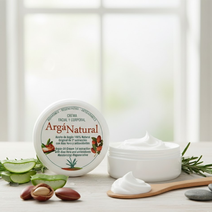 Crema Arganatural, vista del envase con tapa abierta