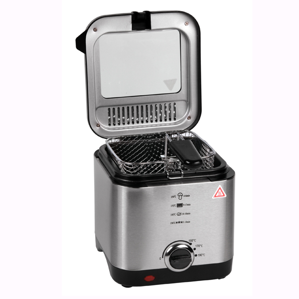 Freidora Eléctrica Compacta de 1.5L: Acero Inoxidable y 900W de Potencia