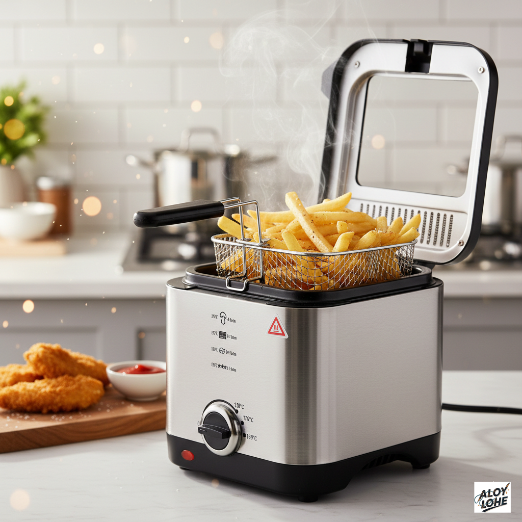 Freidora Eléctrica Compacta de 1.5L: Acero Inoxidable y 900W de Potencia