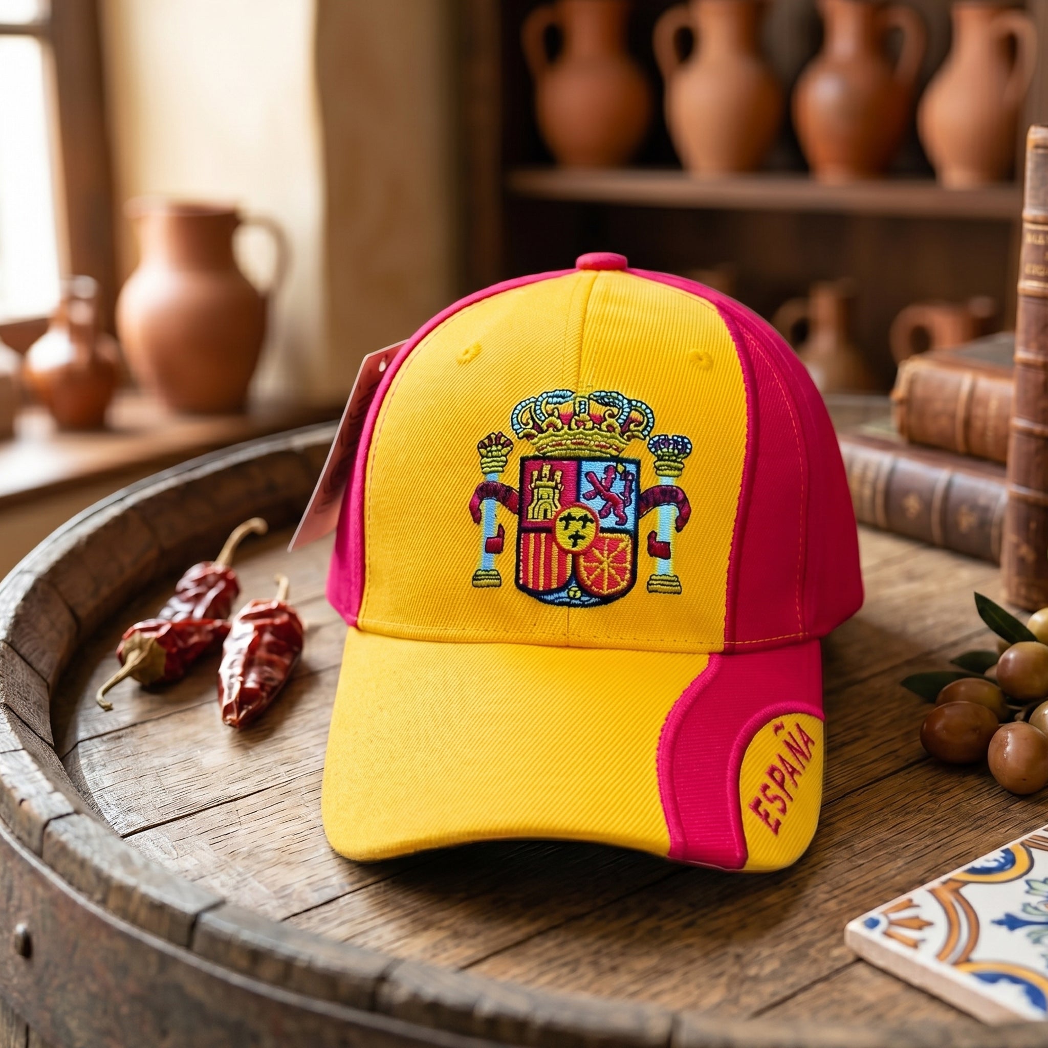 Gorra de España Deportiva Roja y Amarilla con Escudo Bordado | Visera Ajustable Casual