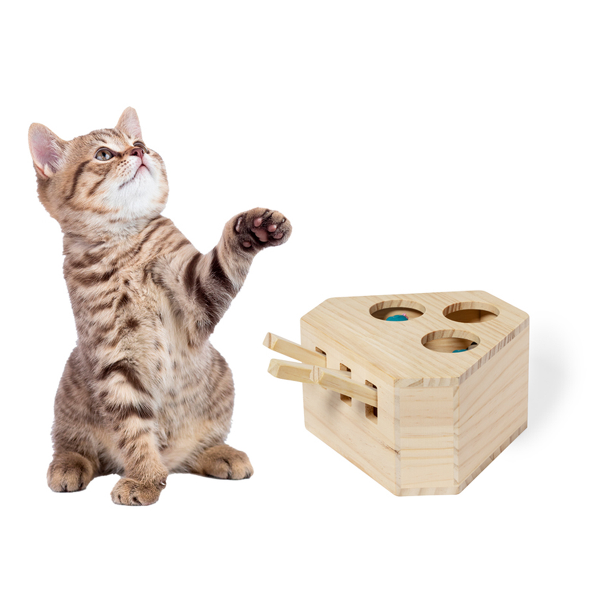 Juguete Interactivo de Madera para Gatos con 3 Figuras Sorpresa