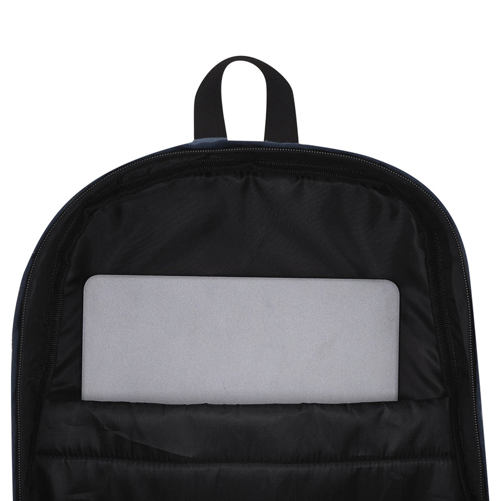 Mochila de Algodón Reciclado para Portátil 15" | Mochila de Viaje Adaptable a Trolley (Natural / Azul Marino)