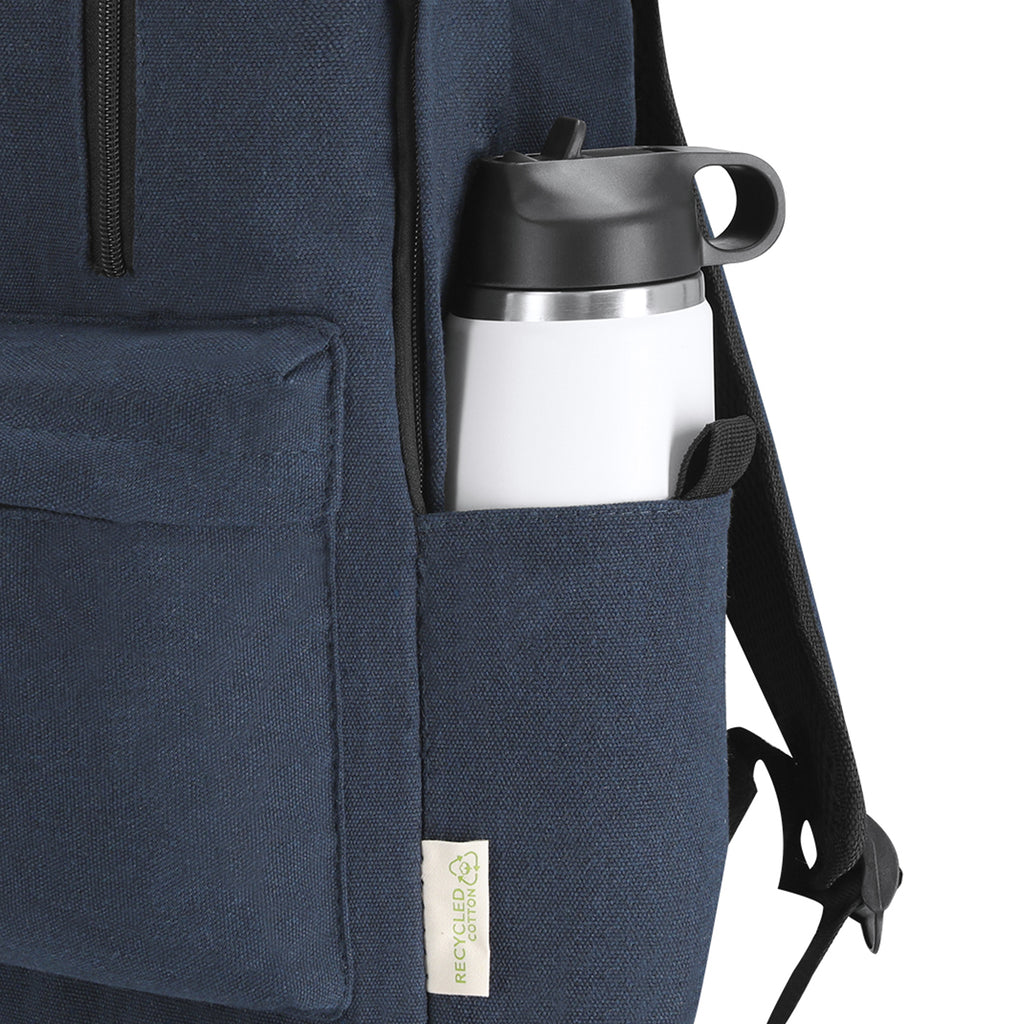 Mochila de Algodón Reciclado para Portátil 15" | Mochila de Viaje Adaptable a Trolley (Natural / Azul Marino)