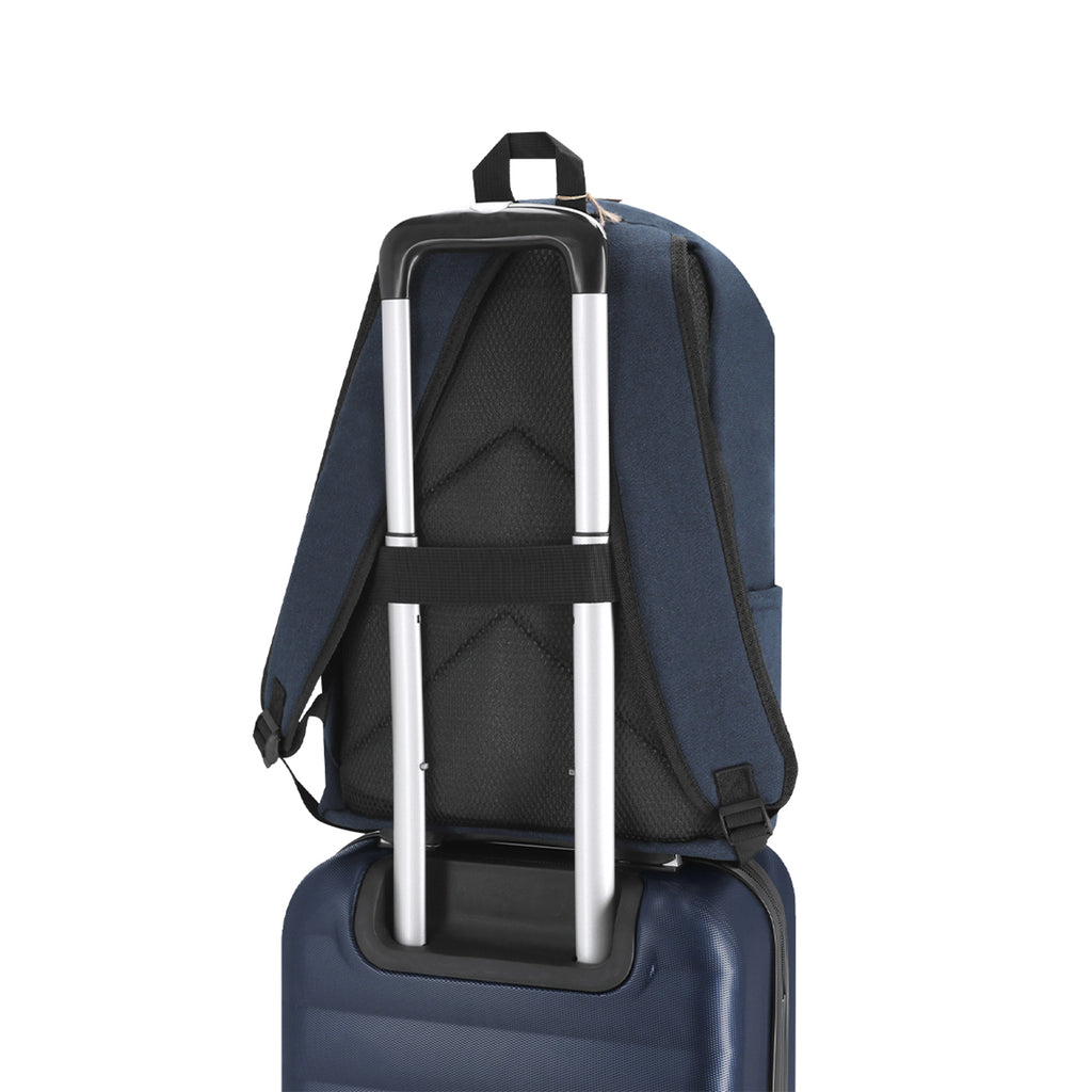 Mochila de Algodón Reciclado para Portátil 15" | Mochila de Viaje Adaptable a Trolley (Natural / Azul Marino)