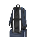 Mochila de Algodón Reciclado para Portátil 15" | Mochila de Viaje Adaptable a Trolley (Natural / Azul Marino)