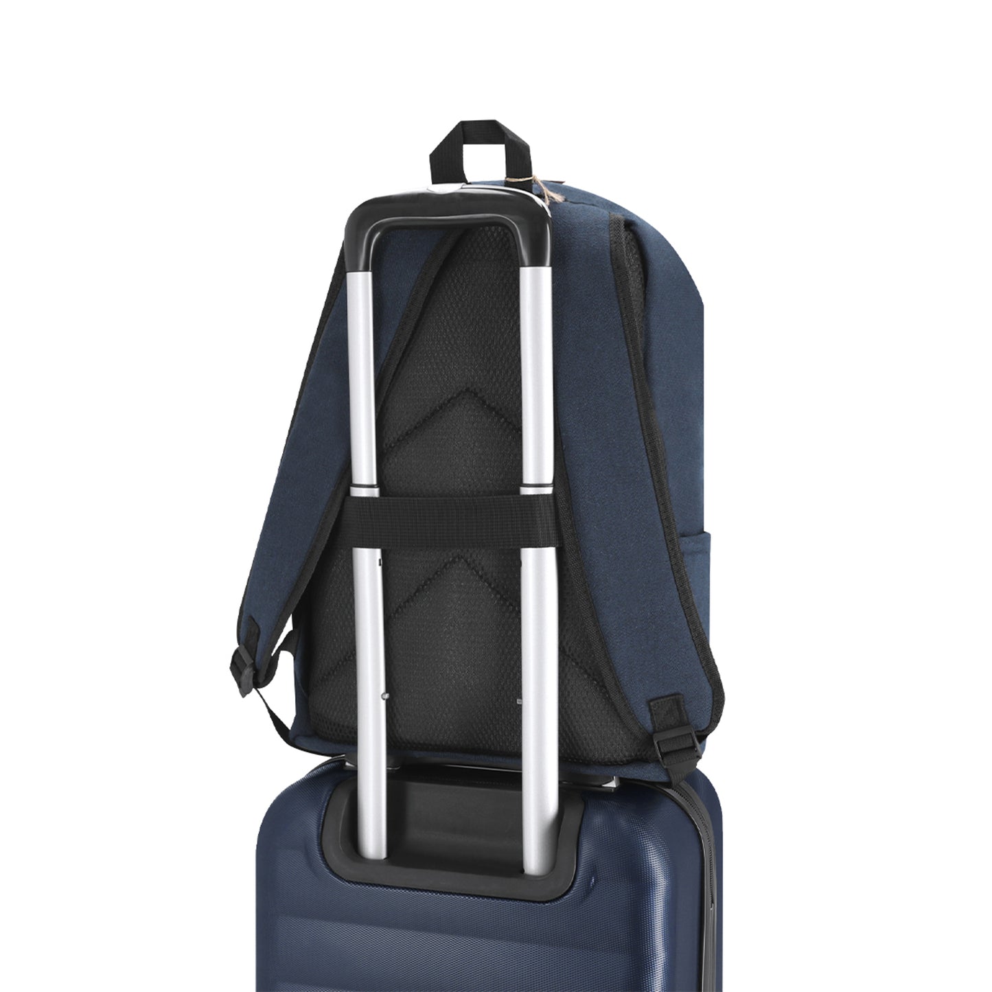 Mochila de Algodón Reciclado para Portátil 15" | Mochila de Viaje Adaptable a Trolley (Natural / Azul Marino)