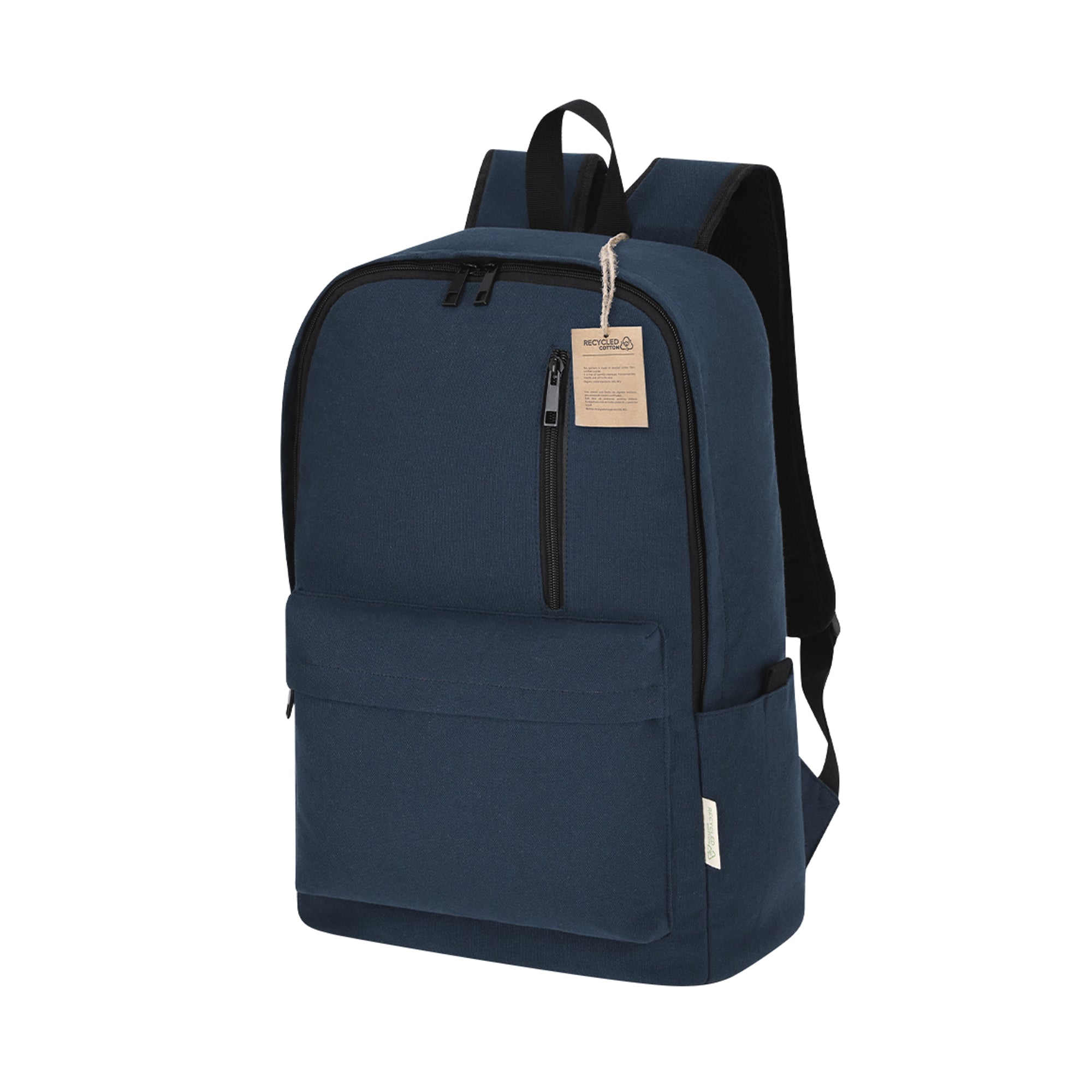 Mochila de Algodón Reciclado para Portátil 15" | Mochila de Viaje Adaptable a Trolley (Natural / Azul Marino)