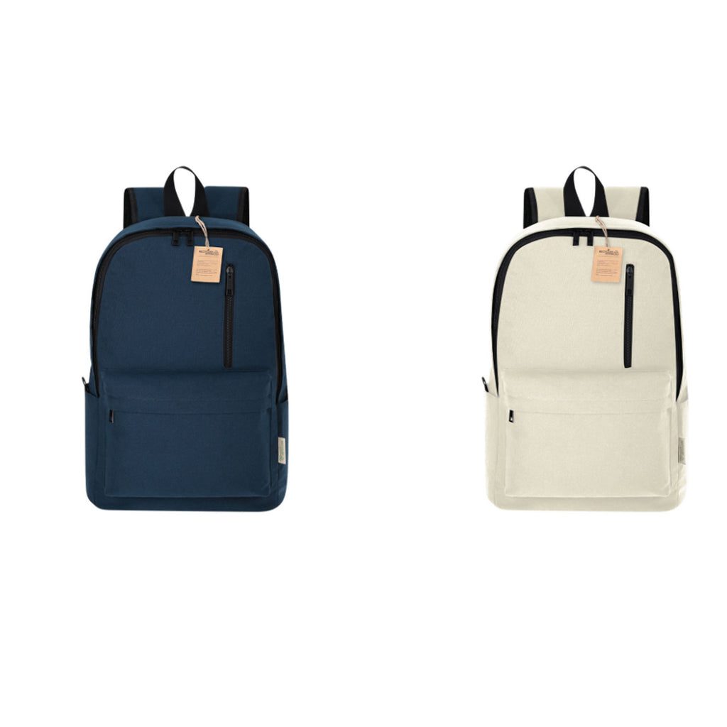Mochila de Algodón Reciclado para Portátil 15" | Mochila de Viaje Adaptable a Trolley (Natural / Azul Marino)
