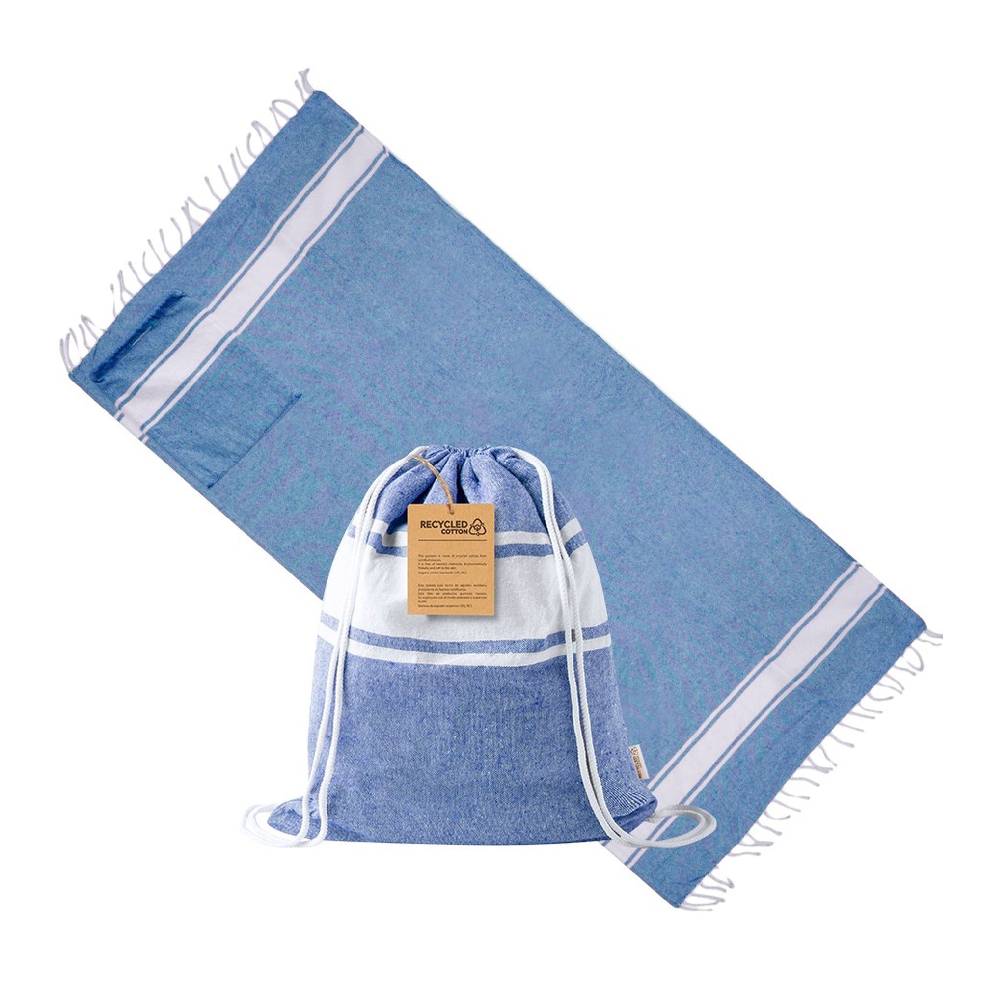 Pareo Toalla Mochila de Algodón Reciclado y RPET 180x90 cm | Toalla de Playa Sostenible 170 gr