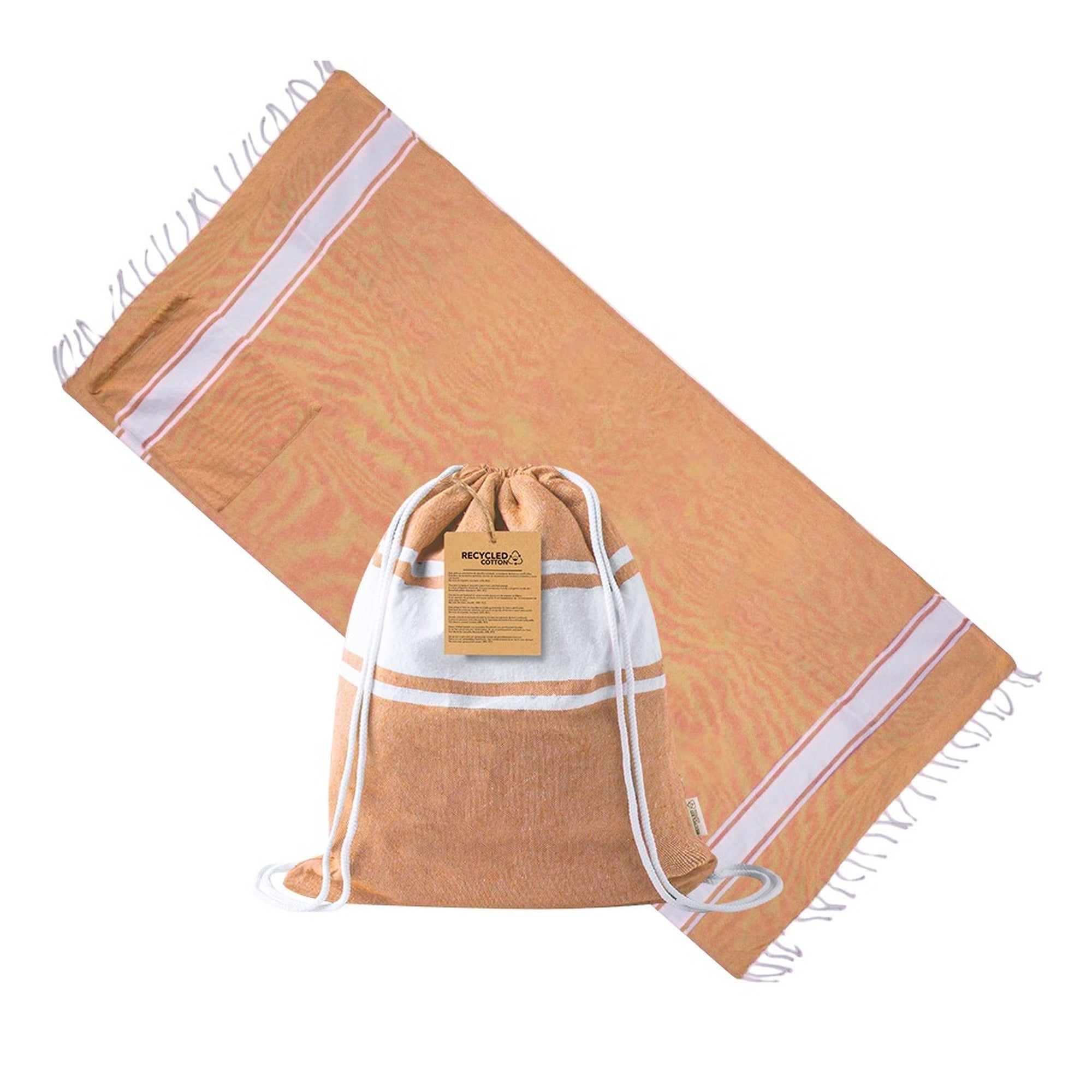 Pareo Toalla Mochila de Algodón Reciclado y RPET 180x90 cm | Toalla de Playa Sostenible 170 gr