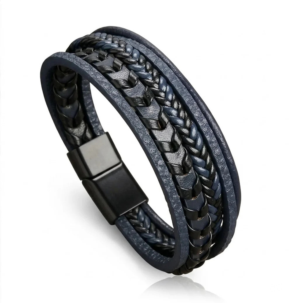 Pulsera de Amistad de Cuero Azul 5 Capas: Estilo y Conexión Masculina