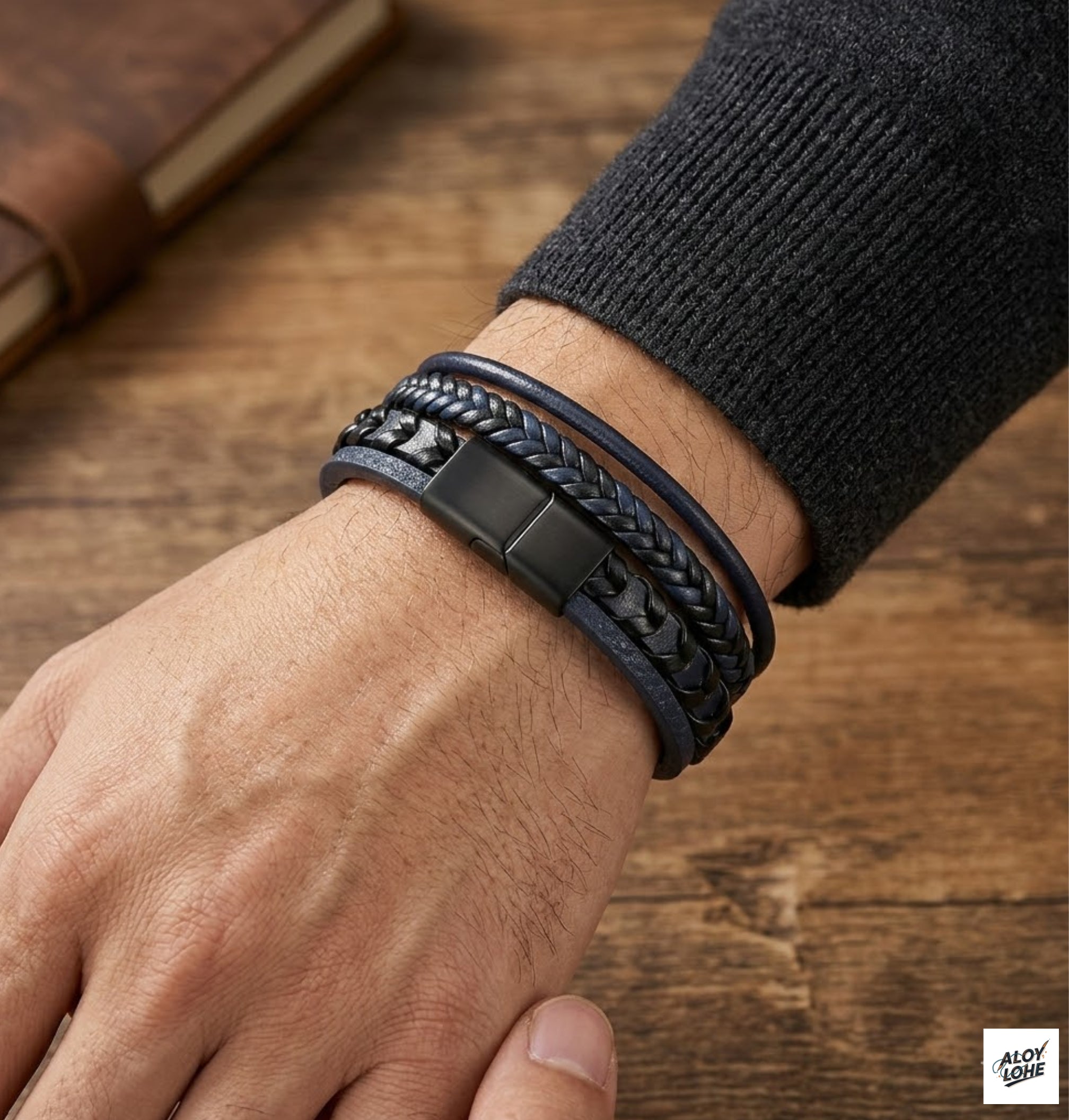 Pulsera de Amistad de Cuero Azul 5 Capas: Estilo y Conexión Masculina