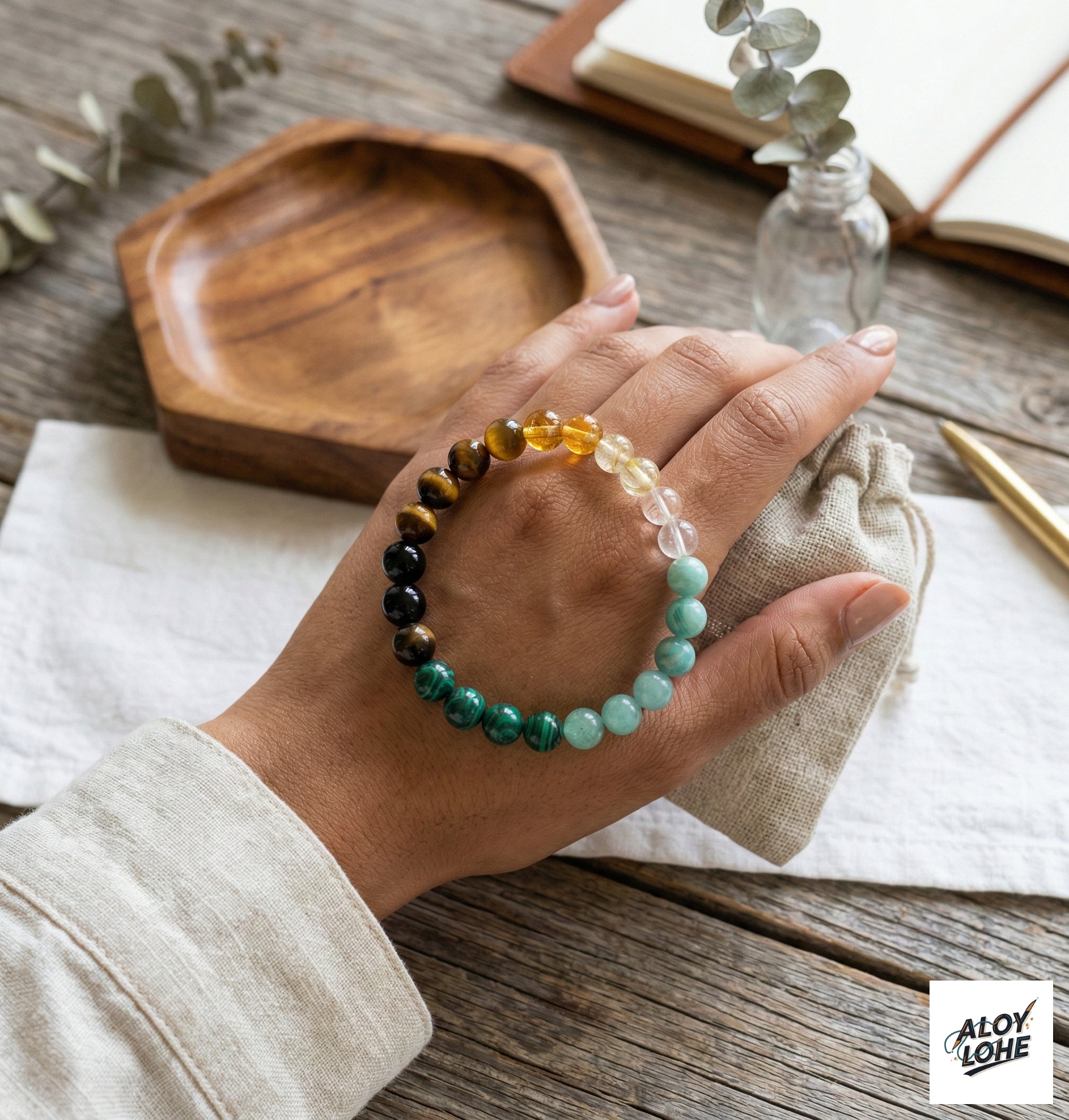 Pulsera de Piedras Naturales Combinadas: Diseño Inspirado en el Éxito y la Claridad