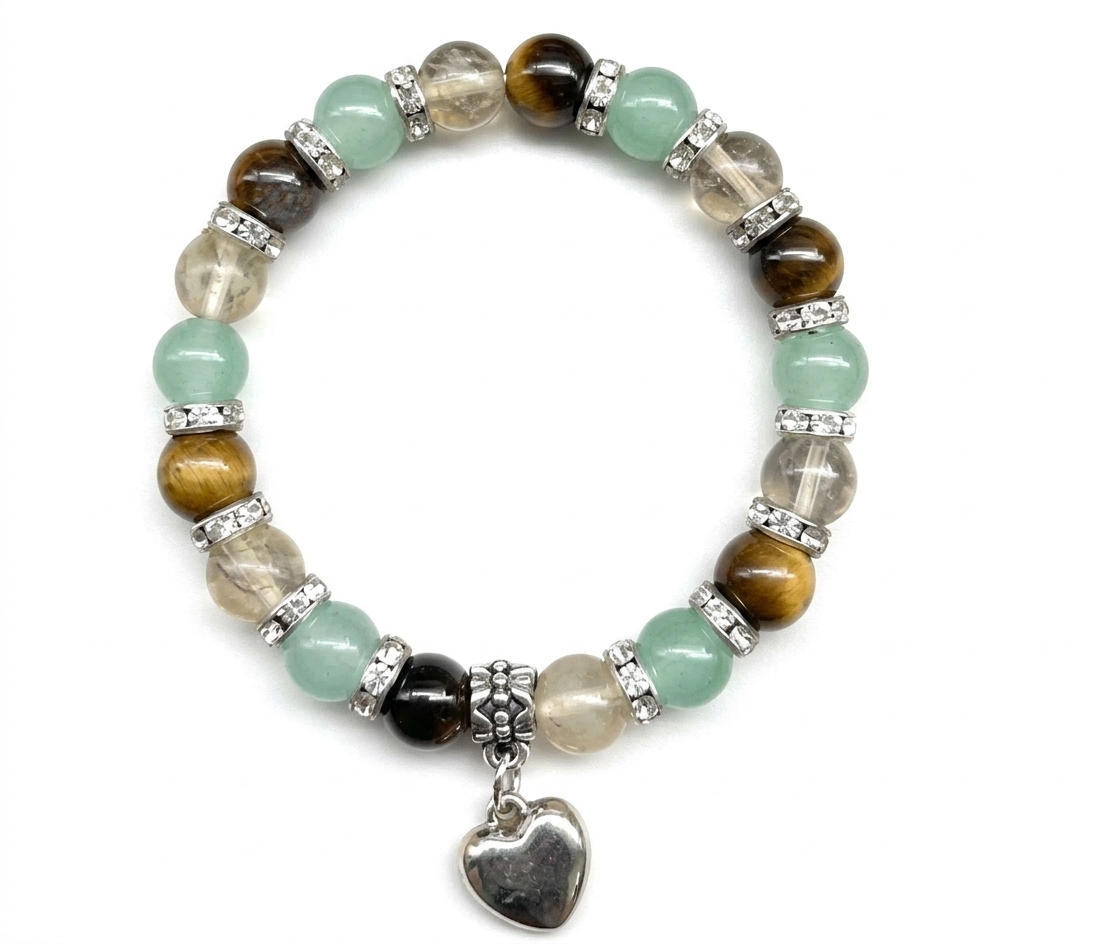 Pulsera de Ojo de Tigre Natural con Colgante de Corazón: Estilo y Calidez