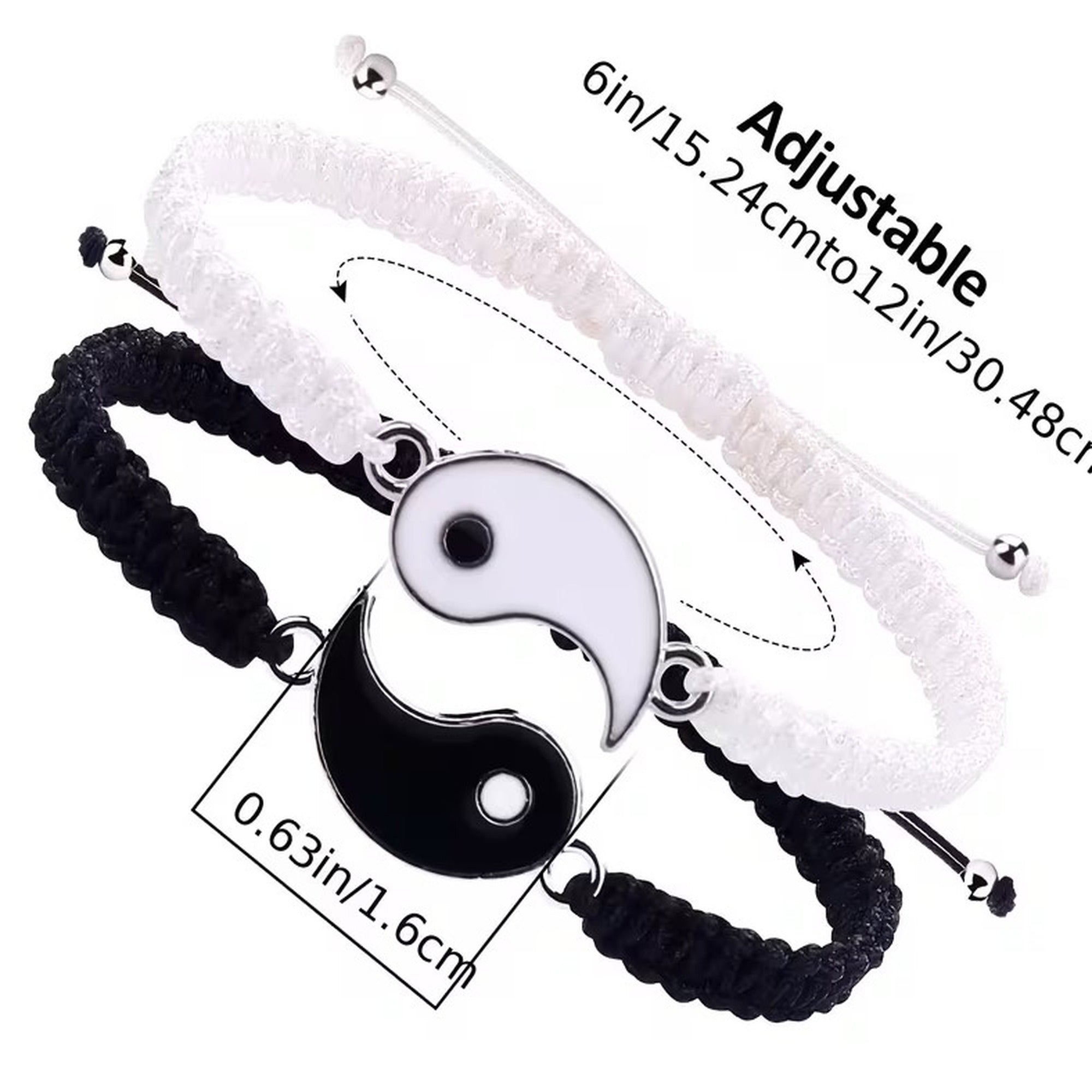 Set de 2 pulseras Yin Yang blanco y negro hechas a mano, puestas en manos