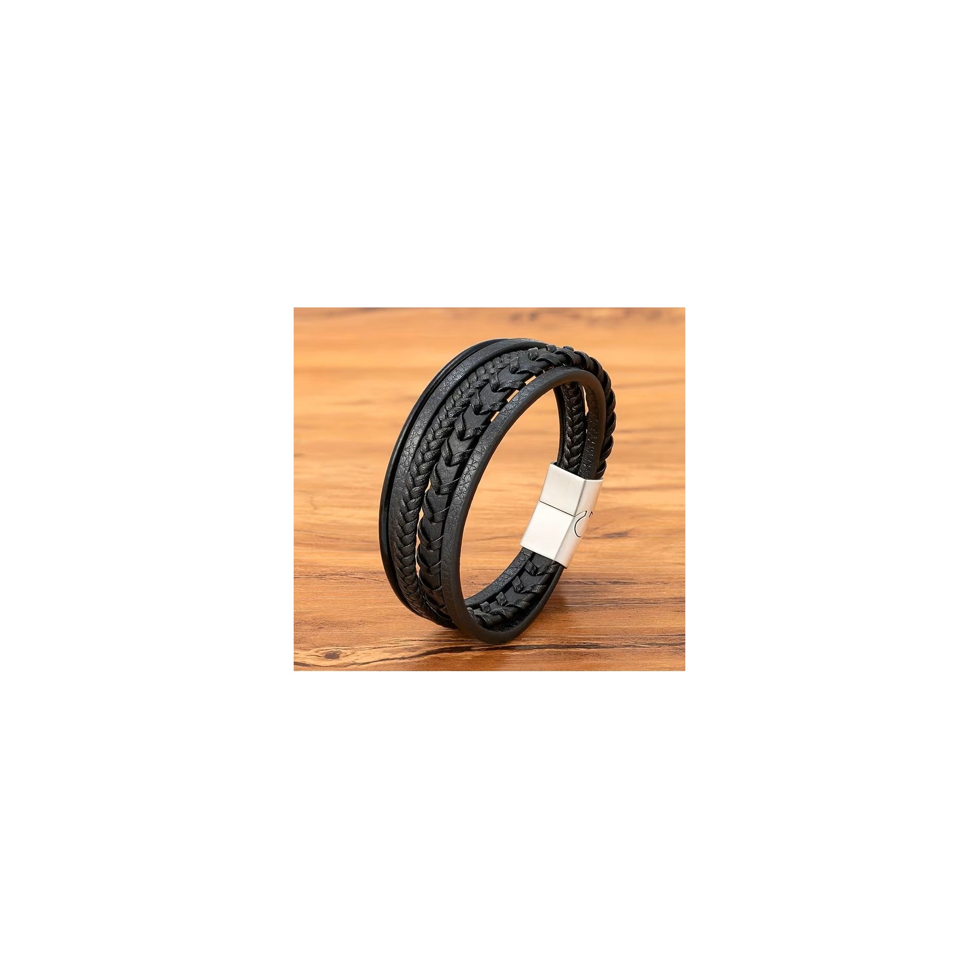 Pulsera de Amistad de Cuero Negra 5 Capas