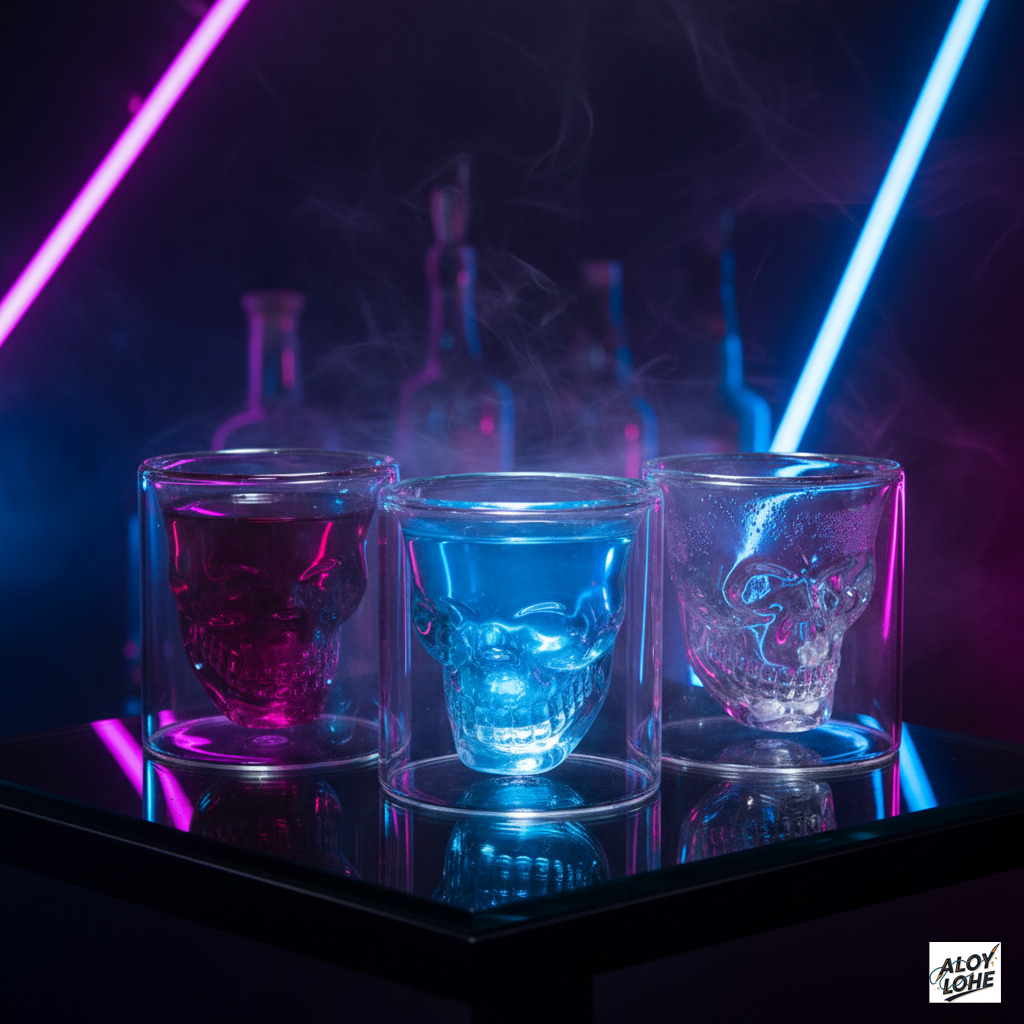 Set de 3 Vasos Calavera de Cristal (130 ml): Diseño Tridimensional para Licores