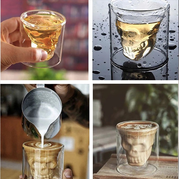 Set de 3 Vasos Calavera de Cristal (130 ml): Diseño Tridimensional para Licores
