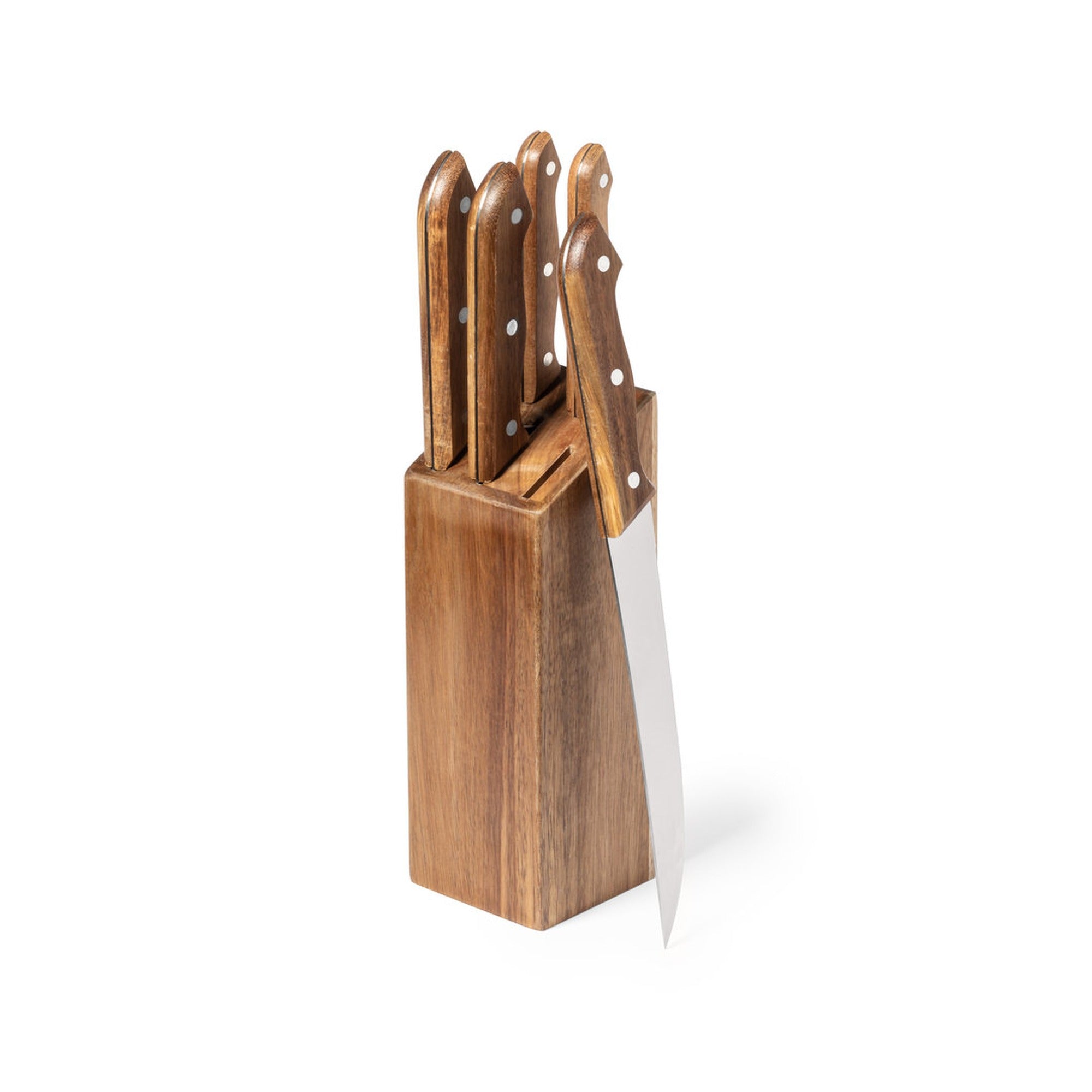 Set de 5 cuchillos de cocina con mango de madera de acacia en su taco organizador