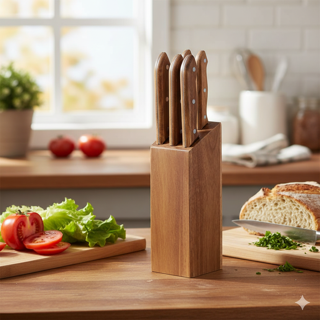 Set de Cuchillos Premium de 5 Piezas – Elegancia en Madera de Acacia y Precisión Profesional