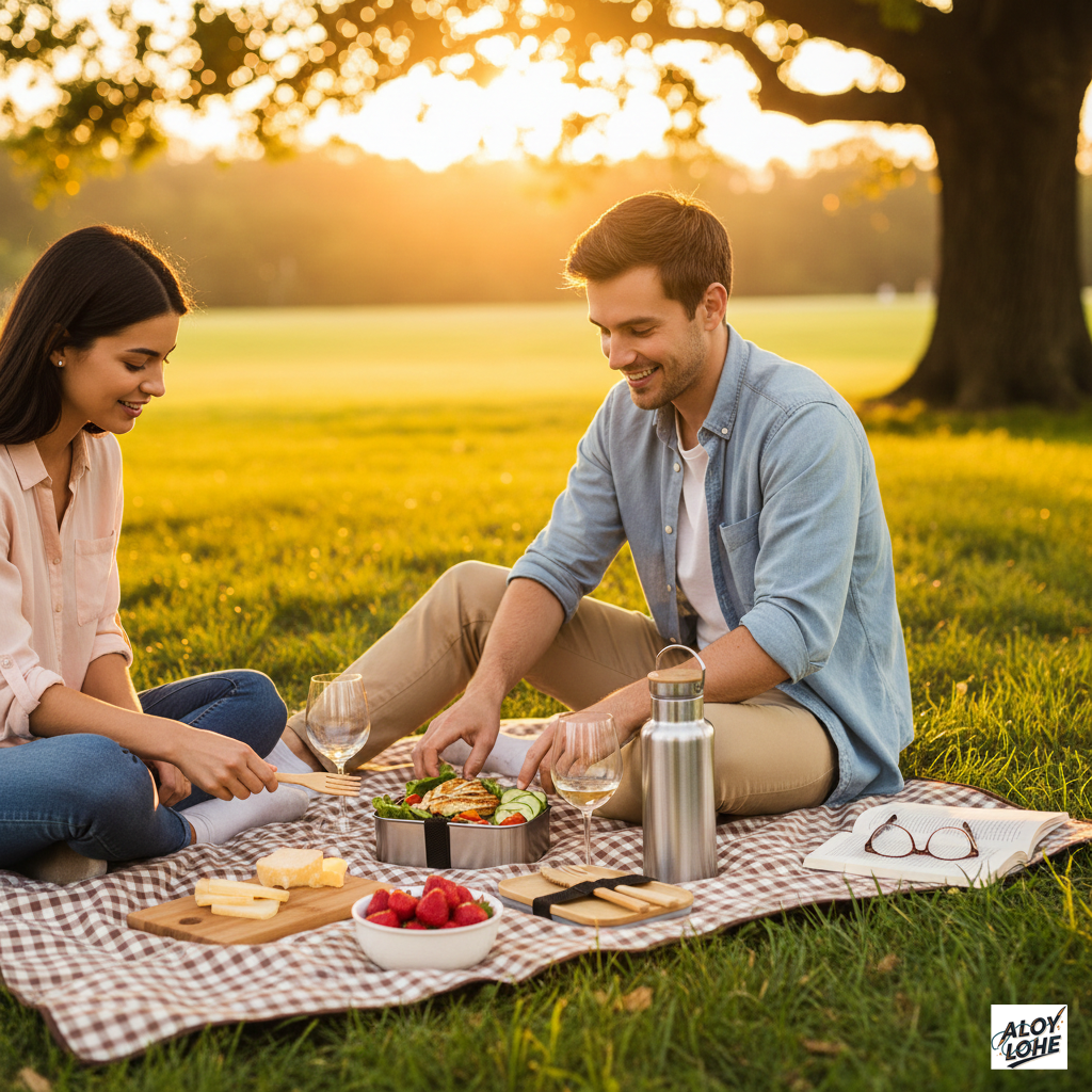 Set de Picnic Sostenible Premium: Acero Inoxidable y Bambú Natural (5 Piezas)