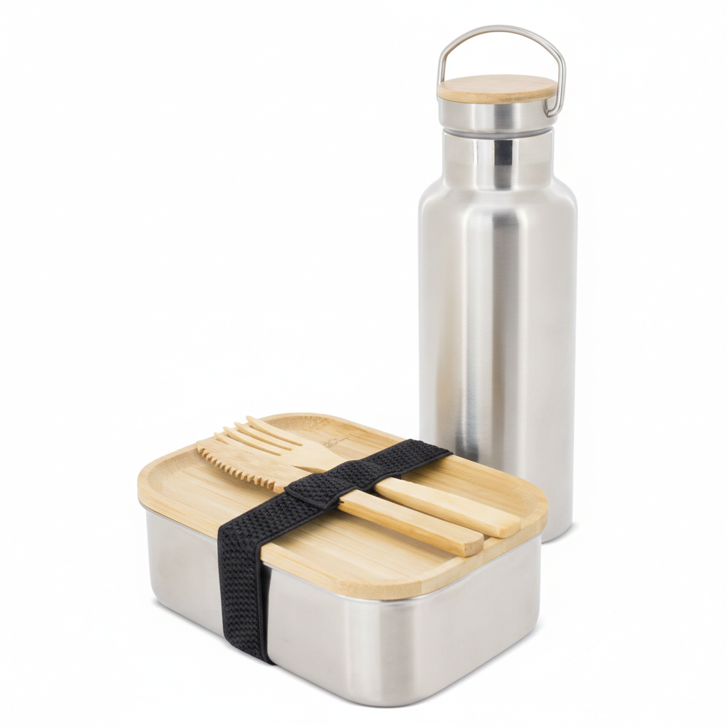 Set de Picnic Sostenible Premium: Acero Inoxidable y Bambú Natural (5 Piezas)