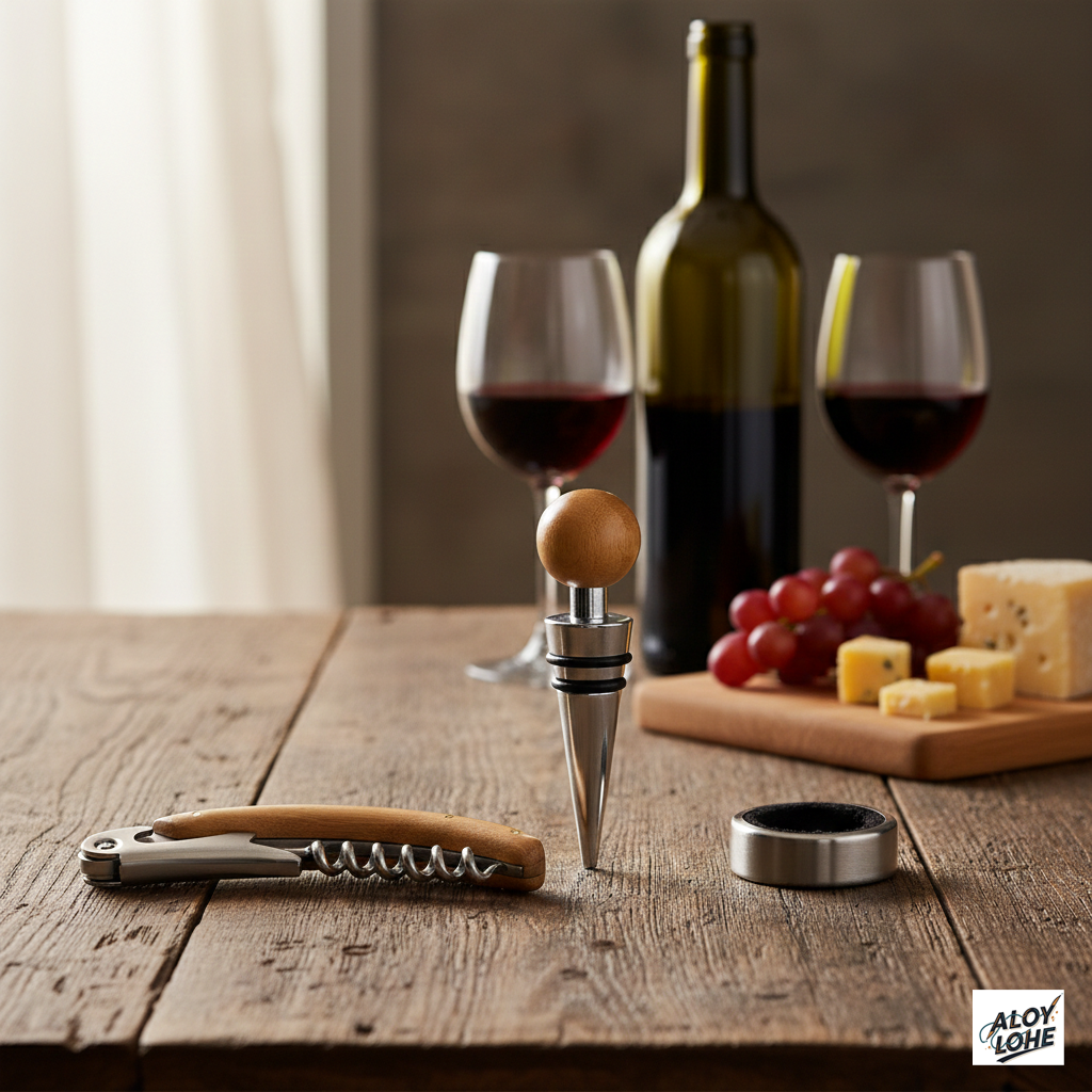 Set de Vino Premium en Estuche de Bambú Natural: Accesorios de Acero Inoxidable