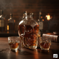 Set Licorera de Cristal Calavera (850ml) + 2 Vasos de Chupito – Diseño Gótico y Elegante para Bar