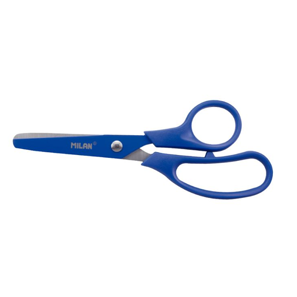 Tijeras Escolares Milan Asimétricas de 13.4 cm | Color Azul con Punta Rombo Segura