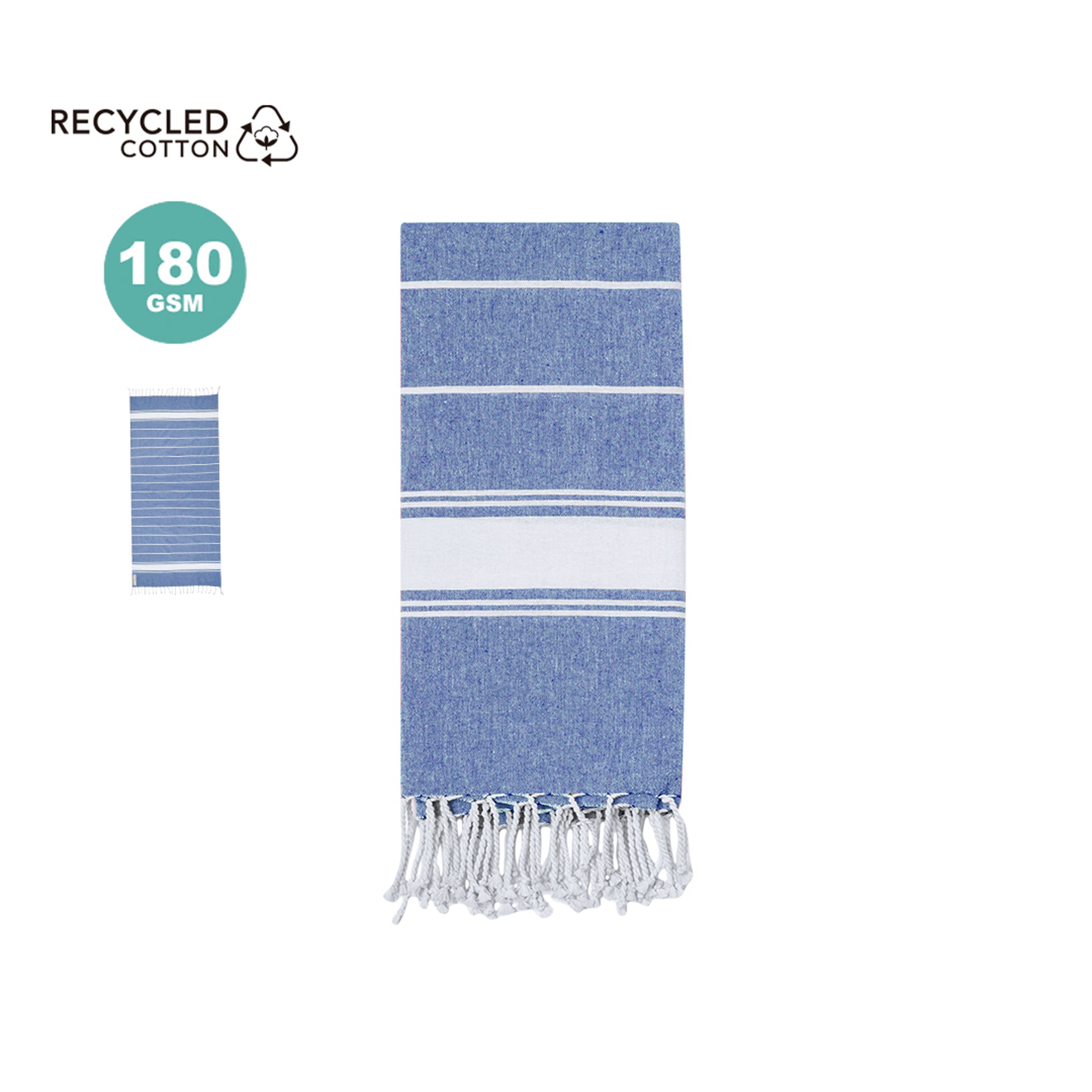 Pareo Toalla de Rayas Marineras 180x90 cm | Toalla Fina de Algodón Puro Reciclado
